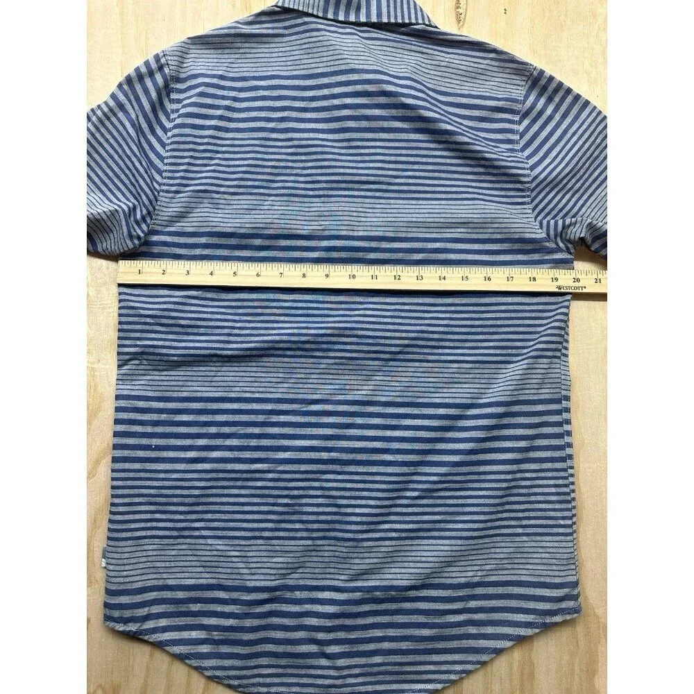 The North Face Shirt Mens Sz‎ S Blue Gray Stripe Short Sleeve Button Up Cotton
